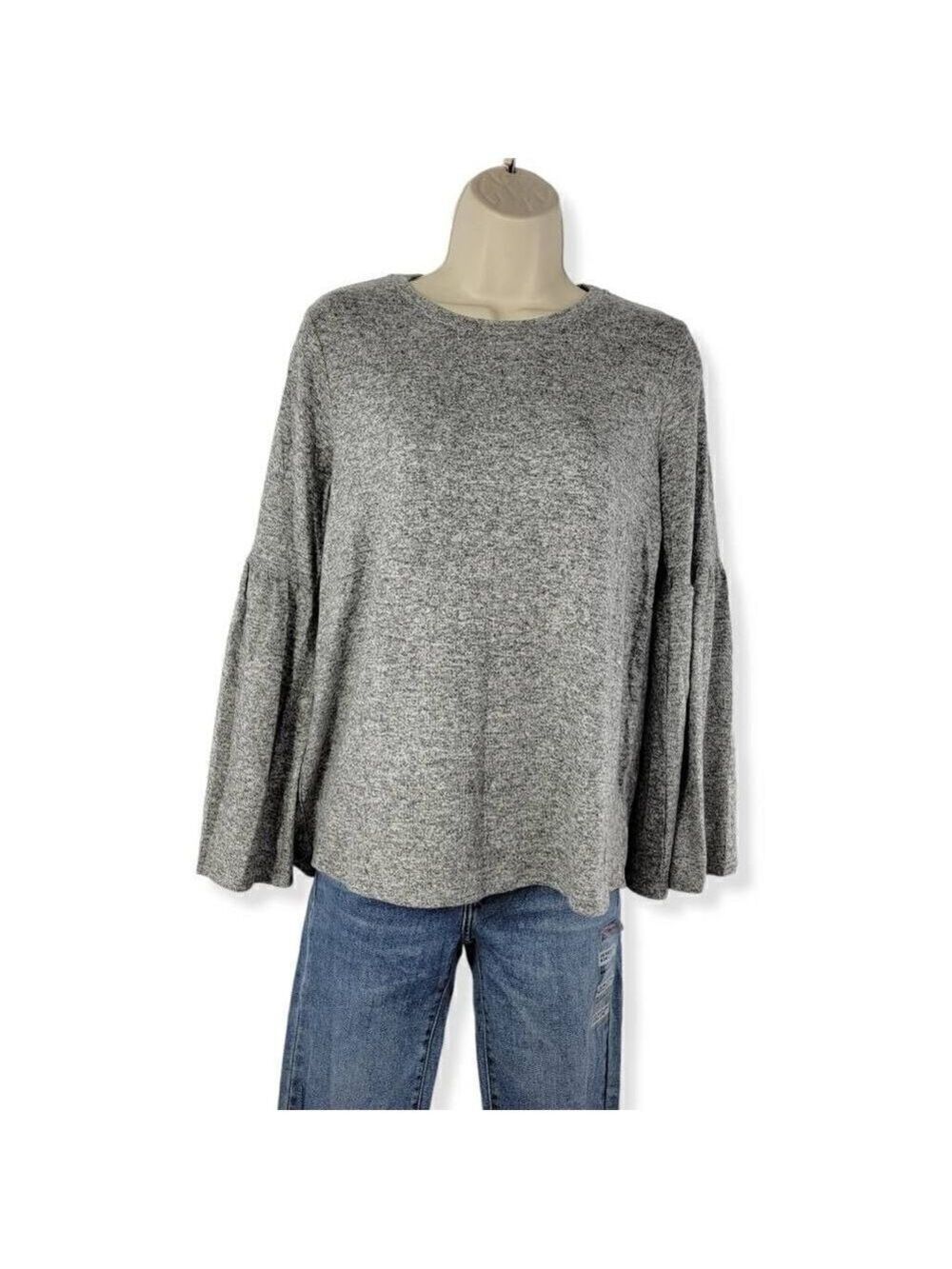 Gibson Gray Fleece Bell Sleeve Sweater  Petite Small